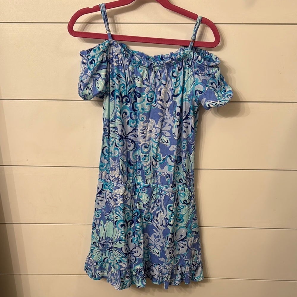 Lilly Pulitzer Blue and Green Off-Shoulder Dress